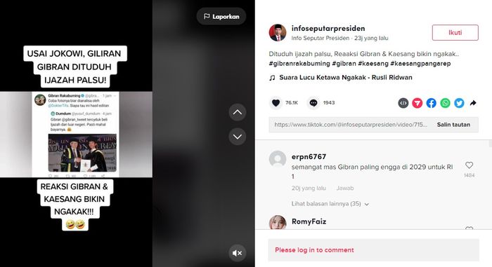 Reaksi Gibran Rakabuming soal tudingan ijazah palsu. 