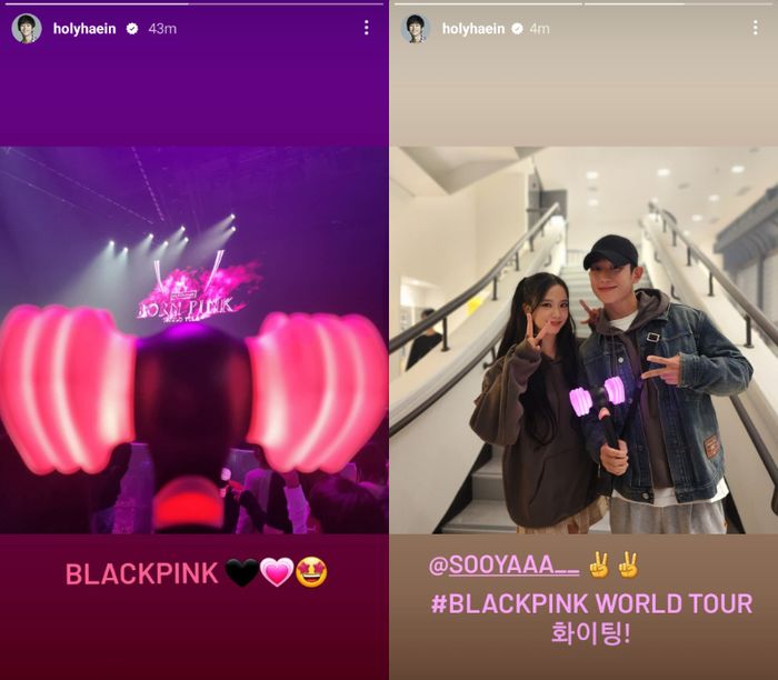  Kolase postingan Jung Hae In saat nonton konser BLACKPINK dan foto bareng Jisoo.