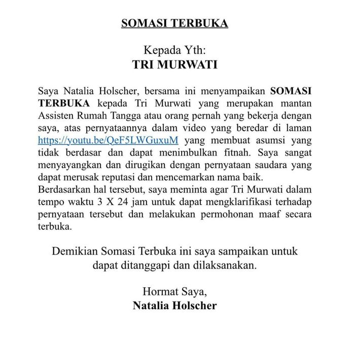 Nathalie Holscher somasi mantan ART 