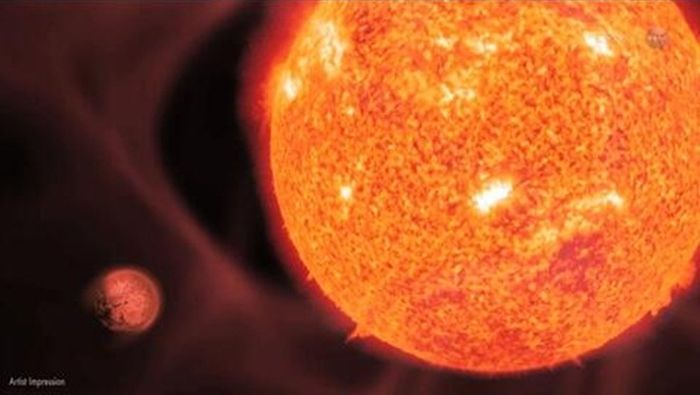 Ilustrasi tentang 55 Cancri e, sebuah planet berbatu yang mengorbit sangat dekat dengan bintang induknya.