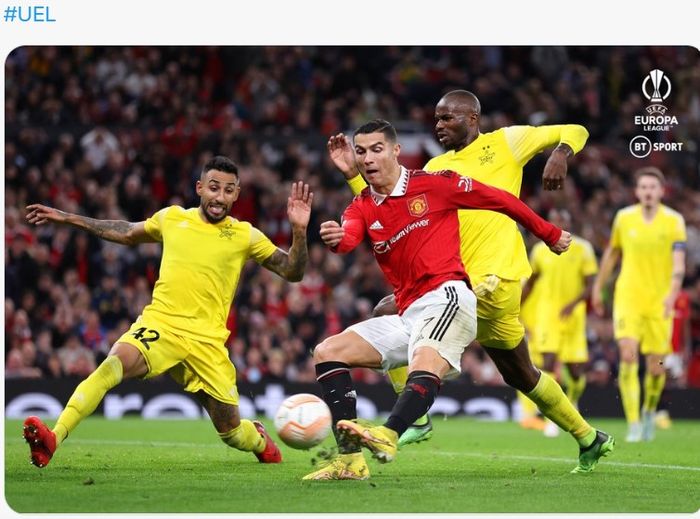 Pemain Manchester United, Cristiano Ronaldo, beraksi dalam laga Liga Europa 2022-2023 melawan Sheriff Tiraspol di Stadion Old Trafford, Kamis (27/10/2022) waktu setempat atau Jumat dini hari WIB.