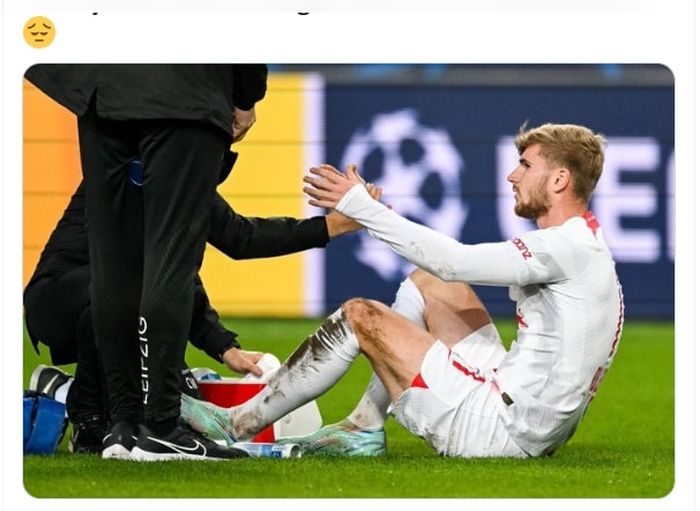 Timo Werner gagal ikut di Piala Dunia 2022 karena cedera saat membela RB Leipzig di Liga Champions (2/11/2022).