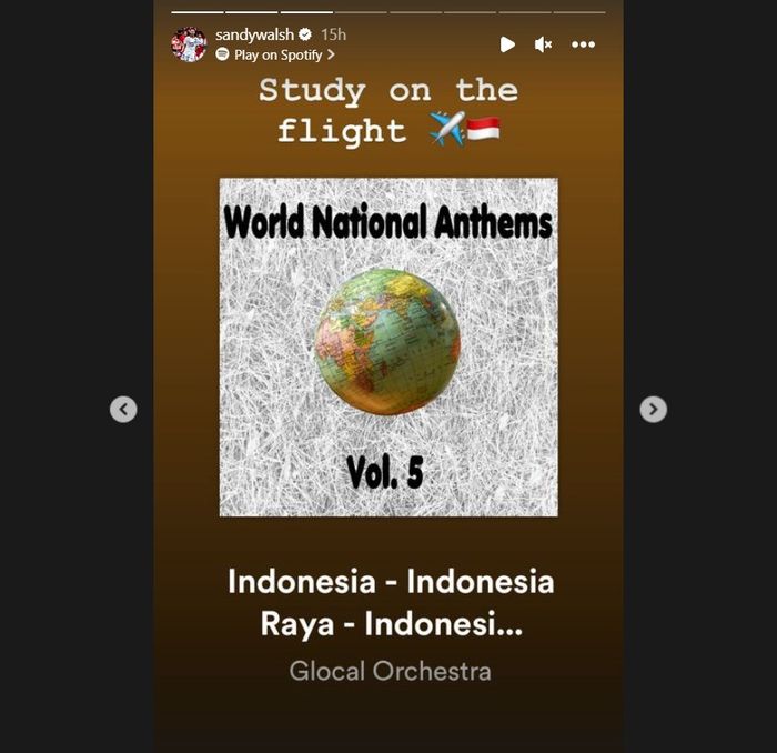 Tangkapan layar dari laman Instagram Sandy Walsh saat menghafalkan lagu Indonesia Raya.