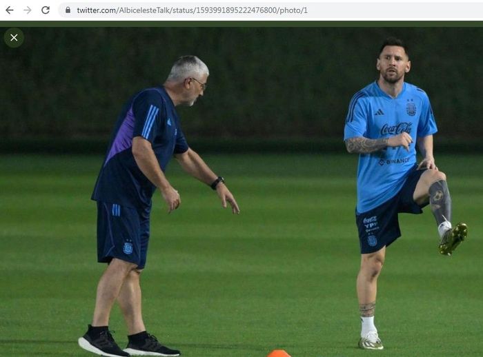 Megabintang timnas Argentina, Lionel Messi, menjalani latihan jelang duel di Piala Dunia 2022.