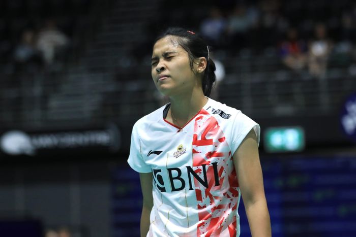 Pebulu tangkis tunggal putri Indonesia, Gregoria Mariska Tunjung, pada final Australian Open 2022 di Quay Centre, Sydney, Minggu (20/11/2022).