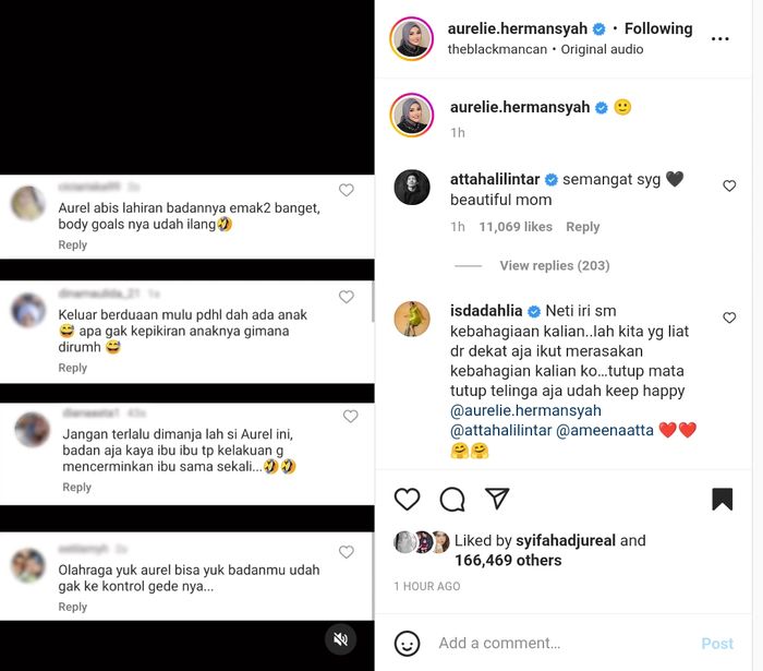 Aurel Hermansyah unggah komentar nyinyir netizen