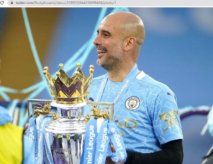 Pep Guardiola saat merayakan juara Liga Inggris bersama Manchester City.