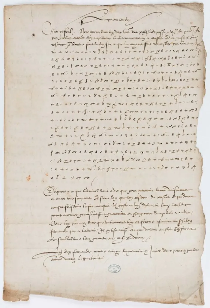 Surat berisi kode rahasia milik Raja Charles  V tahun 1547.