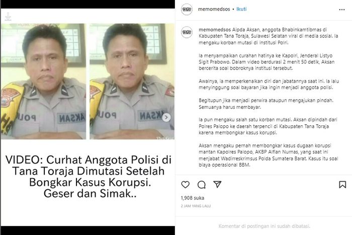 Viral video Aipda Ahsan bongkar korupsi di institusi kepolisian lalu dimutasi.