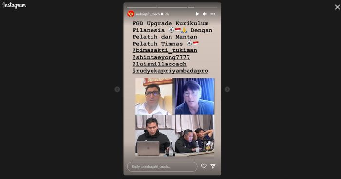 Tangkapan layar Instagram Indra Sjafri saat membahas sepak kurikulum Finalesia.