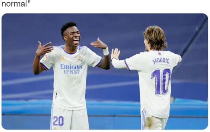 Vinicius Jr dan Luka Modric saat bermain bersama di Real Madrid.