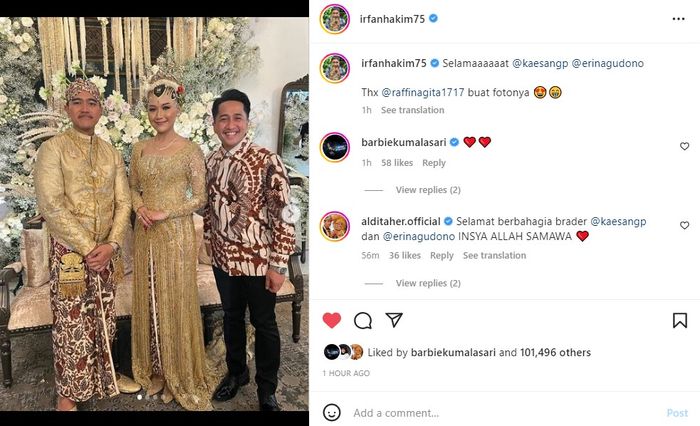 Irfan Hakim posting foto bareng Kaesang dan Erina