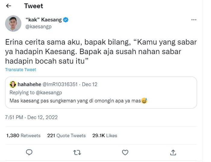 Pesan Jokowi untuk Erina usai dinikahi Kaesang.