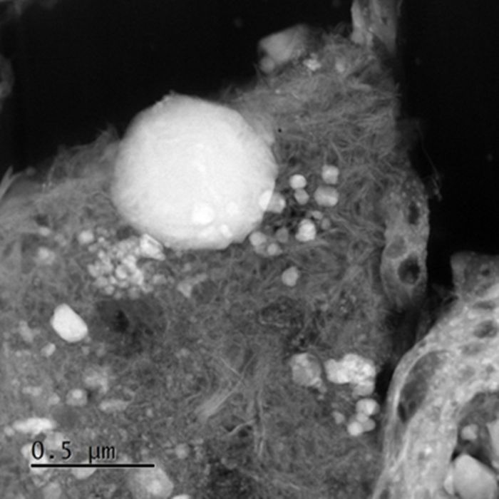 Gambar diambil di E01 ePSIC dari mineral serpentin Ryugu dan Fe oksida.