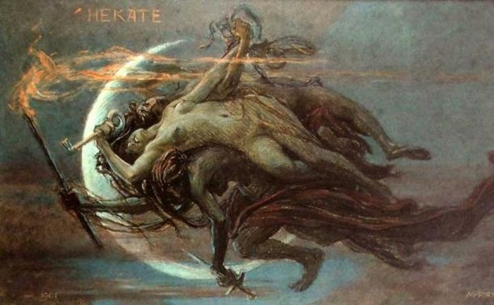 Lukisan dewi Hecate dari mitologi Yunani, a.k.a. Hekate, oleh Maximilian Pirner.