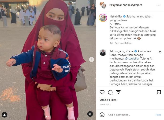 Doa Rizky Billar untuk baby L yang berulang tahun pada 28 Deseber 2022. 