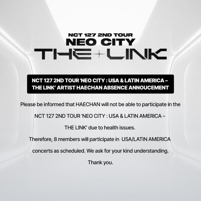 Pengumuman absennya Haechan dari konser NCT 127.