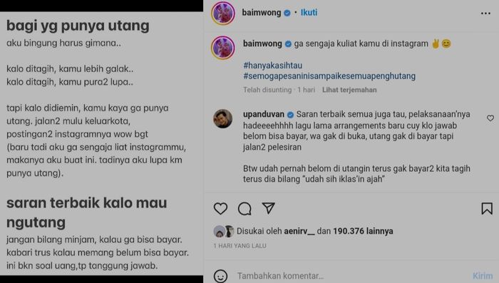 Postingan Baim Wong