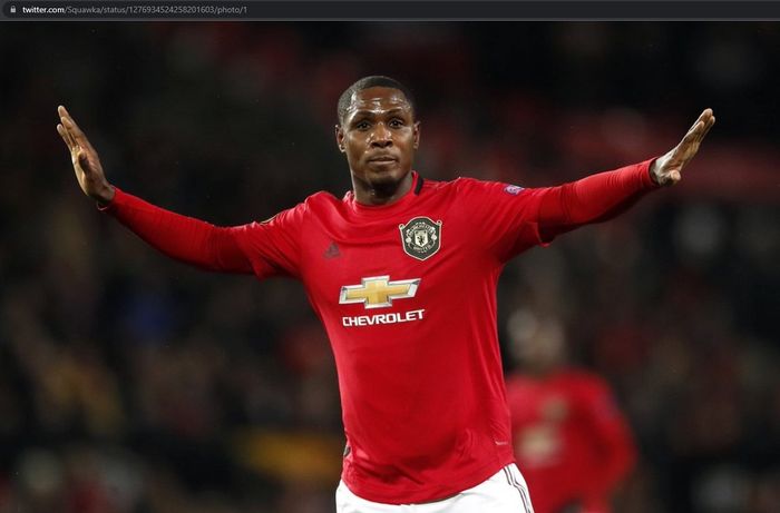 Odion Ighalo saat membela Manchester United pada 2020.