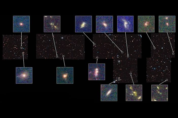 Gambar ini sebuah mozaik dari 690 bingkai individu yang diambil dengan Near Infrared Camera (NIRCam) pada James Webb Space Telescope. Meliputi area langit sekitar delapan kali lebih besar dari First Deep Field Image Webb yang dirilis pada 12 Juli. Ini berisi beberapa contoh galaksi pergeseran merah tinggi dengan berbagai morfologi.