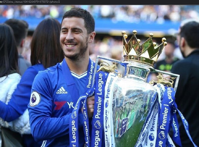 Eden Hazard saat menjuarai Liga Inggris 2016-2017 bersama Chelsea.