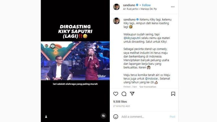 Momen Kiky Saputri meroasting Sandiaga Uno 