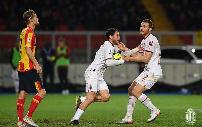 Davide Calabria merayakan gol ke gawang Lecce dalam giornata 18 Liga Italia 2022-2023 pada Sabtu (14/1/2023).