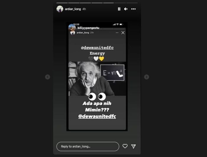Unggahan instagram CEO Dewa United, Ardian Satya Negara memberi kode seolah akan merekrut Egy Maulana Vikri.