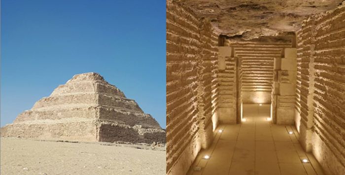 Step pyramid of djoser dibangun untuk firaun Djoser oleh arsiteknya Imhotep.