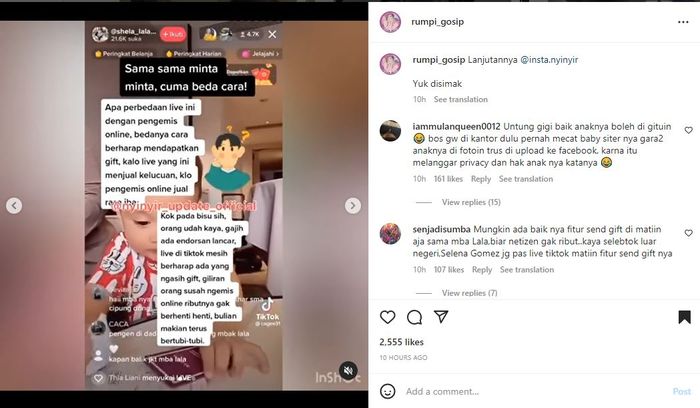 Mbak Lala dituing jual kelucuan Rayyzanza saat live demi dapat gift