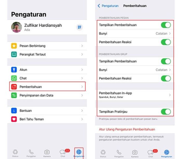 Langkah mematikan notifikasi WhatsApp di iPhone