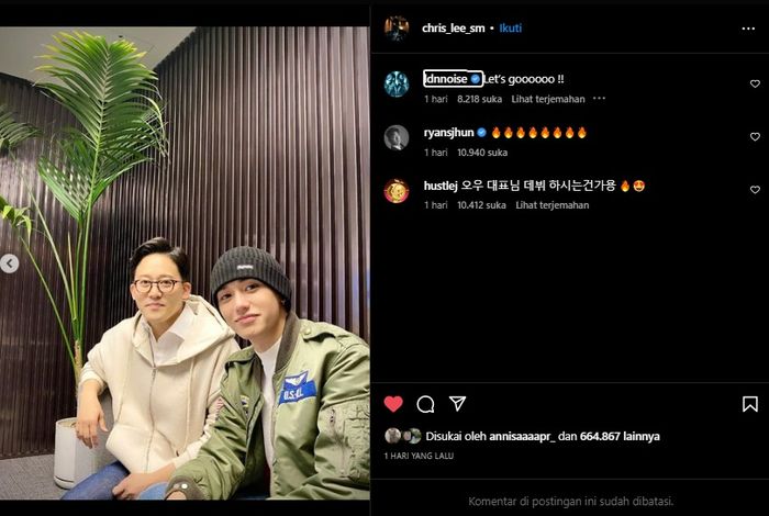 Unggahan CEO SM Entertainment bersama Lucas NCT pada Selasa (1/2/2023)