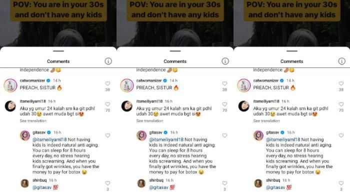 Komentar Gita Savitri yang menyebut tidak memiliki anak merupak antipenuaan alami. 