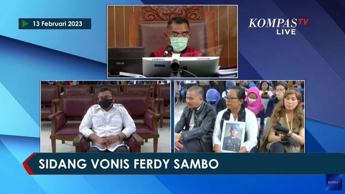 Sidang vonis Ferdy Sambo yang diselenggarakan hari ini, Senin (13/2/2023) di Pengadilan Negeri Jakarta Selatan.