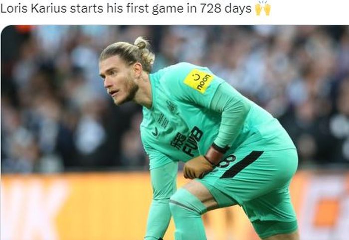 Kiper Newcastle United, Loris Karius, beraksi dalam laga final Piala Liga Inggris kontra Manchester United di Stadion Wembley, Minggu (26/2/2023).