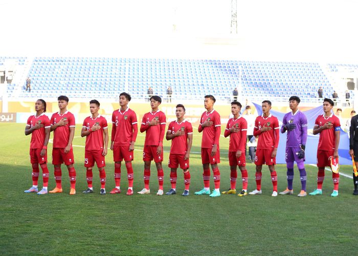 Skuad timnas U-20 Indonesia melawan Irak dalam laga perdana Grup A Piala Asia U-20 2023.