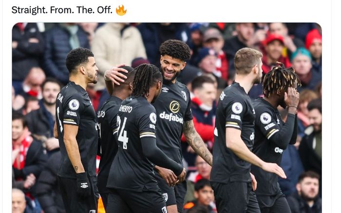 Pemain AFC Bournemouth, Philip Billing, mencatatkan rekor gol tercepat kedua sepanjang sejarah Liga Inggris ke gawang Arsenal pada pertandingan di Stadion Emirates, Sabtu (4/3/2023)