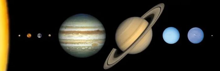 Ilustrasi ini menunjukkan perkiraan ukuran planet-planet di Tata Surya kita relatif satu sama lain.
