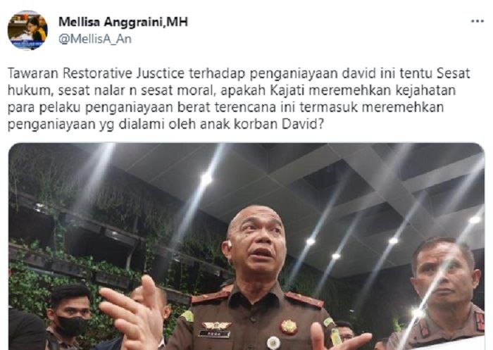 Cuitan kuasa hukum David Ozora terkait tawaran restorative justice dari Kejati.