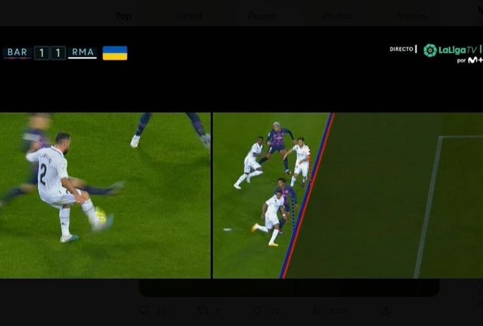 Gol Marco Asensio ke gawang Barcelona dibatalkan karena offside. Real Madrid kalah dalam El Clasico di Liga Spanyol (19/3/2023).