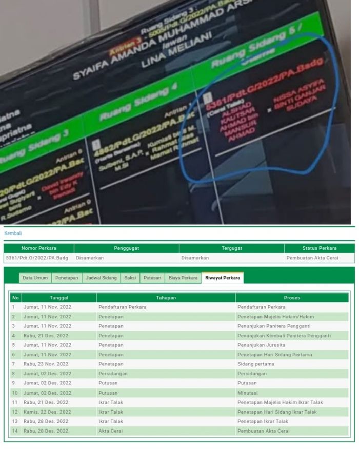 SIPP PA Bandung, dapat dilihat bahwa perkara tersebut telah didaftarkan pada 11 November 2022.