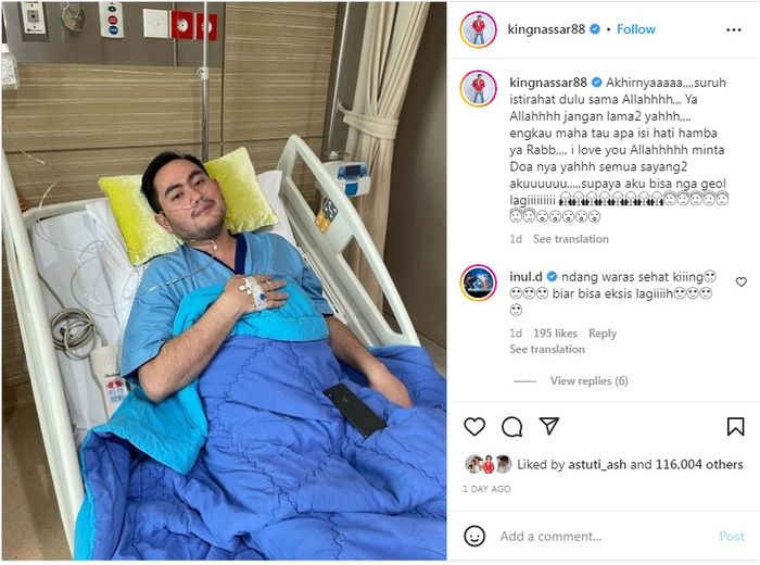Unggahan King Nassar yang tengah dirawat di rumah sakit.