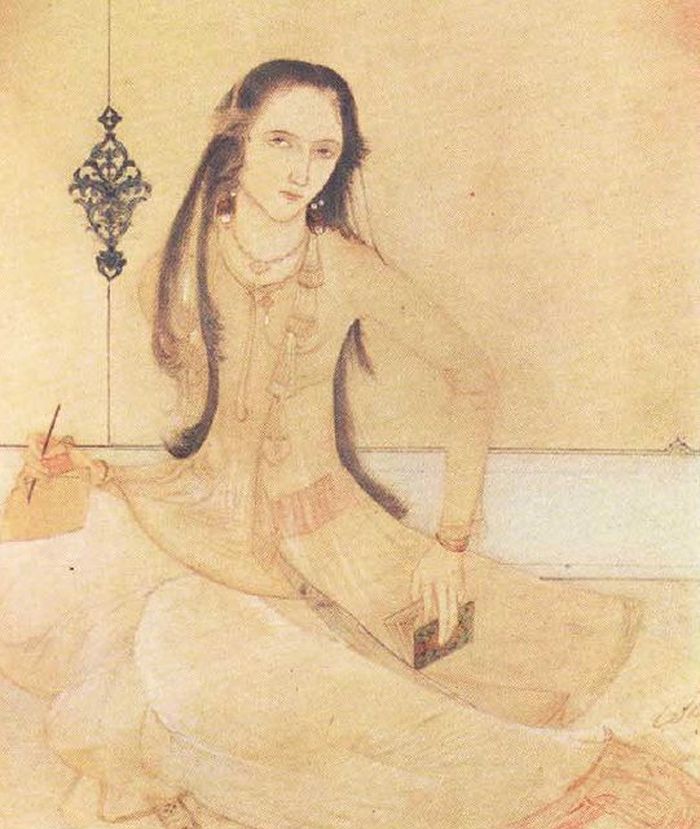 Zeb-un-Nissa dalam lukisan cat air karya Abanindranath Tagore sekitar 1921.