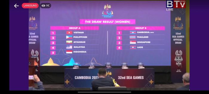 Hasil drawing SEA Games 2023 Kamboja cabang olahraga sepak bola Putri.