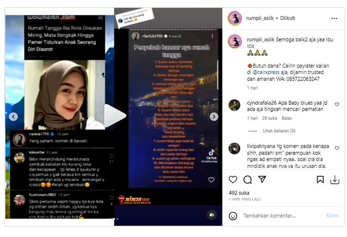 Postingan Ria Ricis tentang penyebab kehancuran rumah tangga viral.