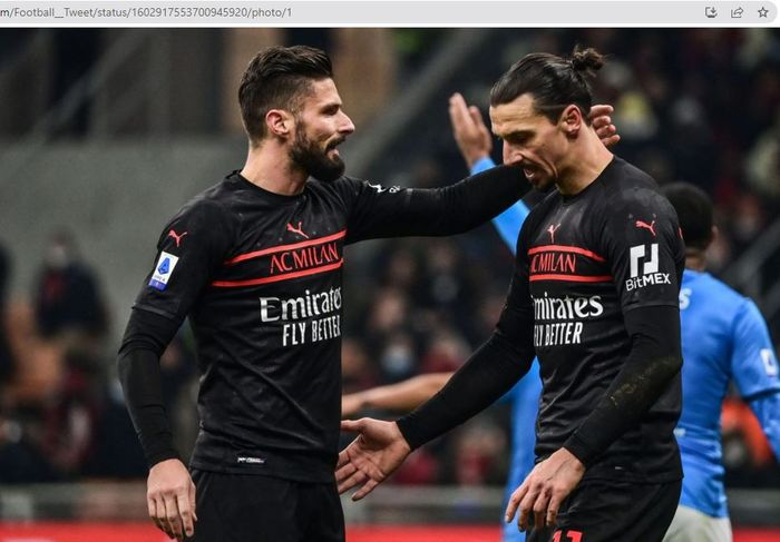 Dua penyerang gaek milik AC Milan, Olivier Giroud (kiri) dan Zlatan Ibrahimovic (kanan).