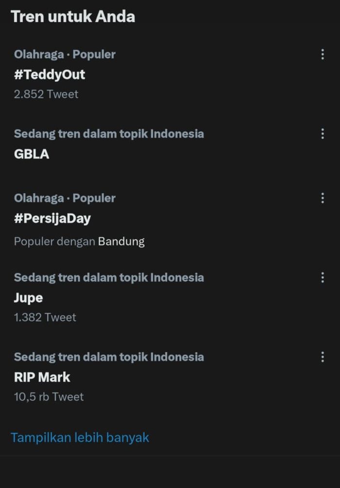 Tagar TeddyOut sempat menjadi trending twitter setelah Persib Bandung menderita kekalahan dari Persikabo 1973 dengan skor 1-4 pada Sabtu (15/4/2023) malam.