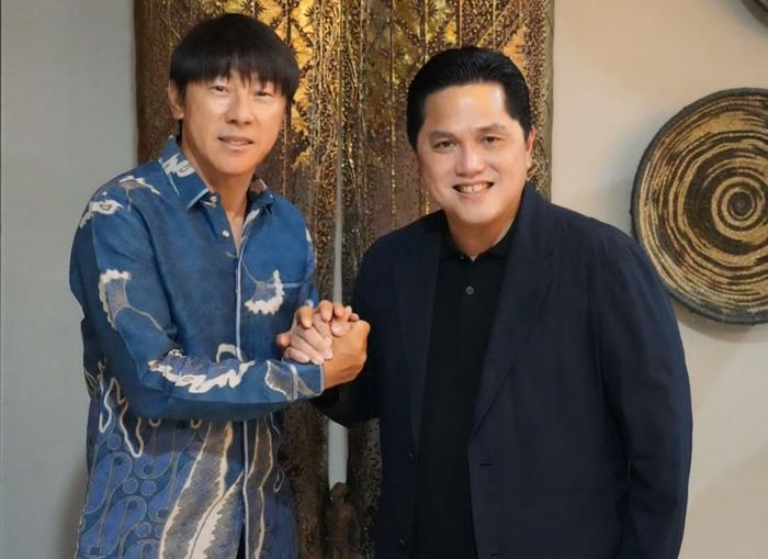 Ketua Umum PSSI, Erick Thohir, bertemu dengan pelatih timnas Indonesia, Shin Tae-yong