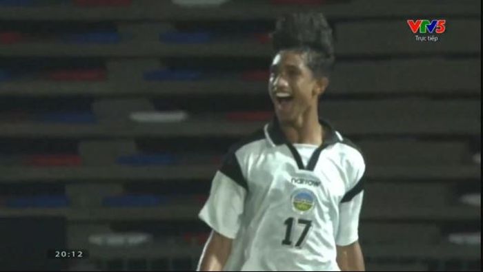 Selebrasi pemain Timor Leste, Luis Figo Pereira Ribeiro saat mencetak gol ke gawang Filipina di Morodok Techo National Stadium, Phnom Penh, Kamboja dalam laga grup A SEA Games 2023, Kamis (4/5/2023).