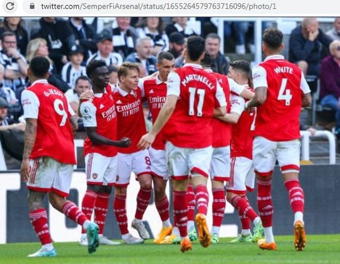 Arsenal memetik kemenangan 2-0 atas Newcastle United di Liga Inggris, Minggu (7/5/2023).